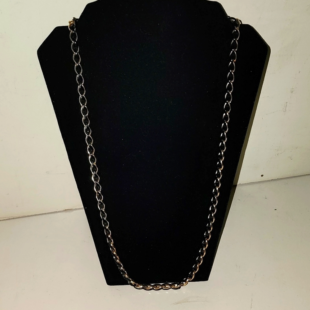 Vintage Avon Black and Gold Braided Twist Necklace  28"
